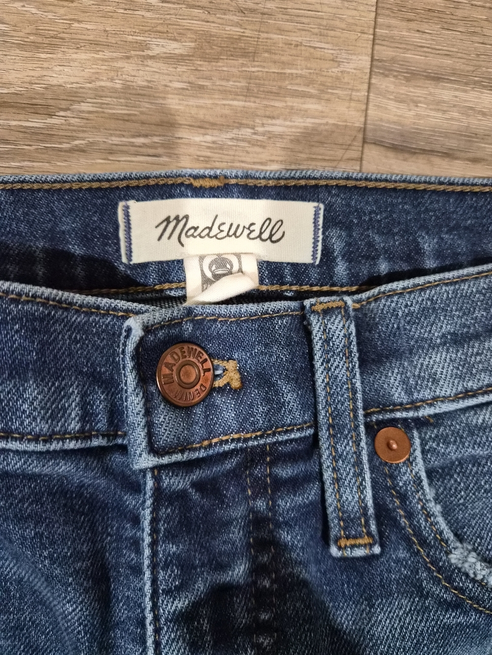 Madewell High-Rise Blue Denim Jeans with Copper Buttons